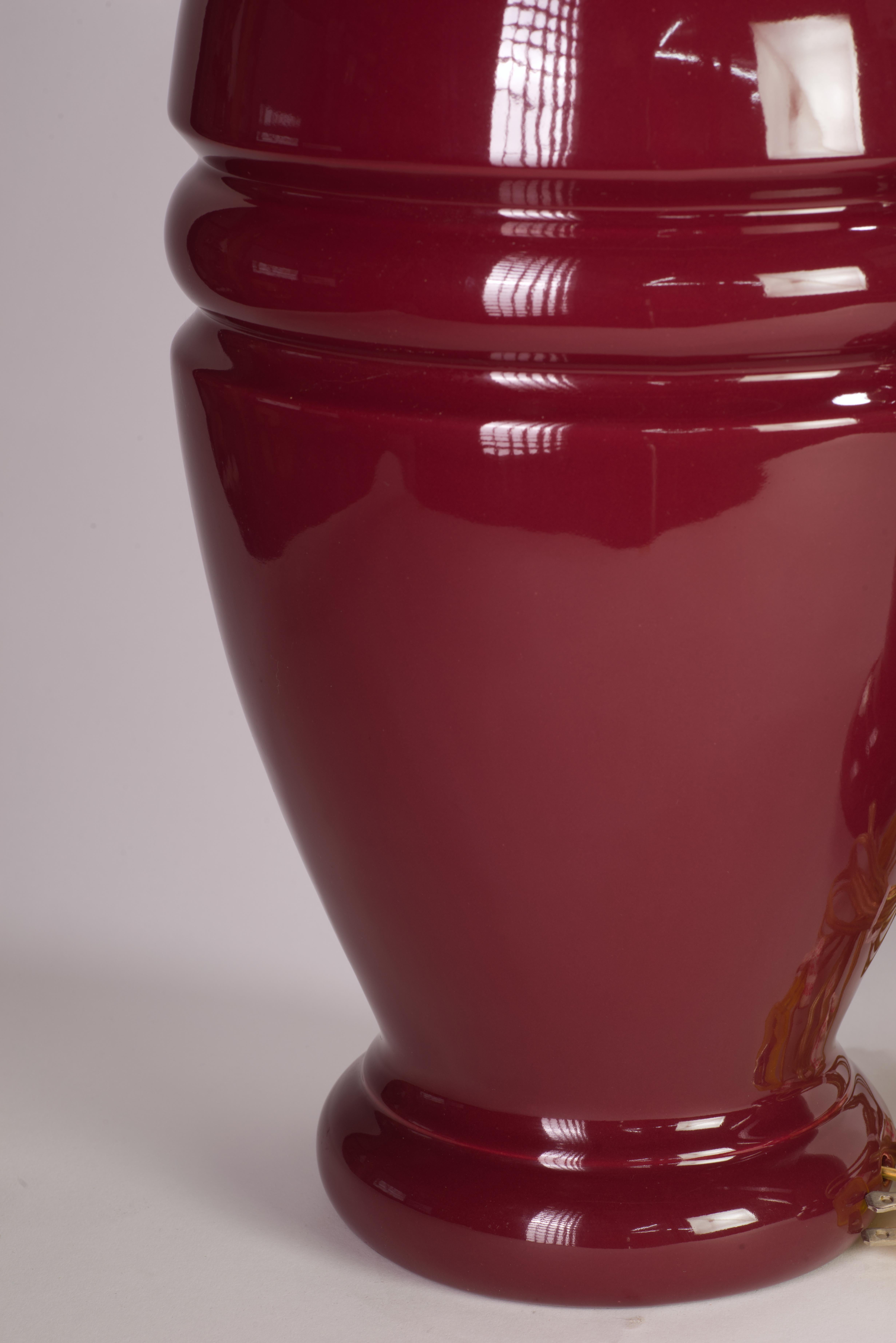 20th Century Pair of Sculptural Oxblood Burgundy Red Ceramic Table Lamps, 1960s Modern