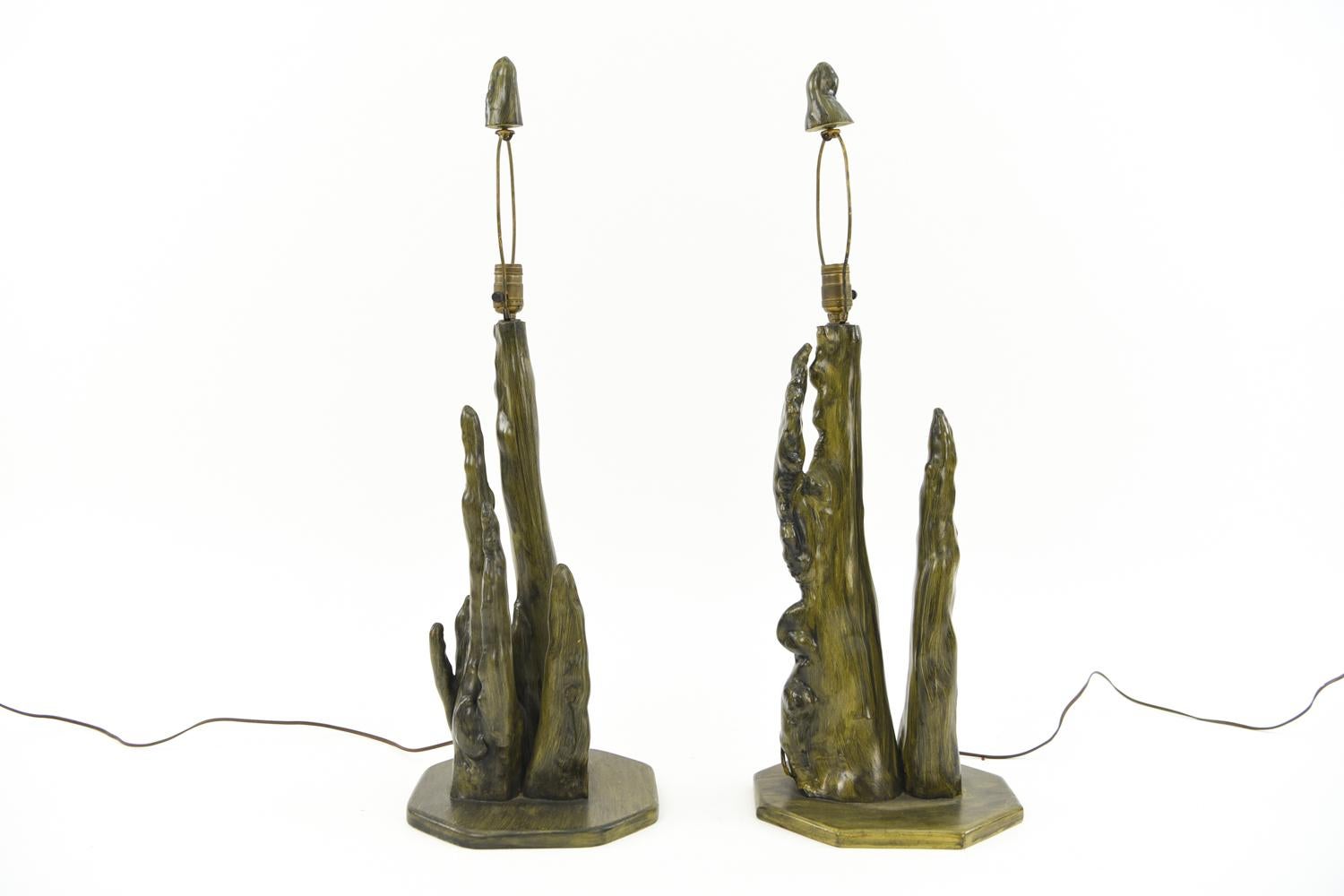 Pair of Sculptural Painted Cypress Root Table Lamps In Good Condition In Norwalk, CT