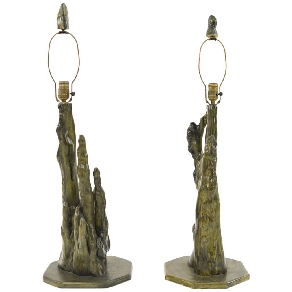 Pair of Sculptural Painted Cypress Root Table Lamps