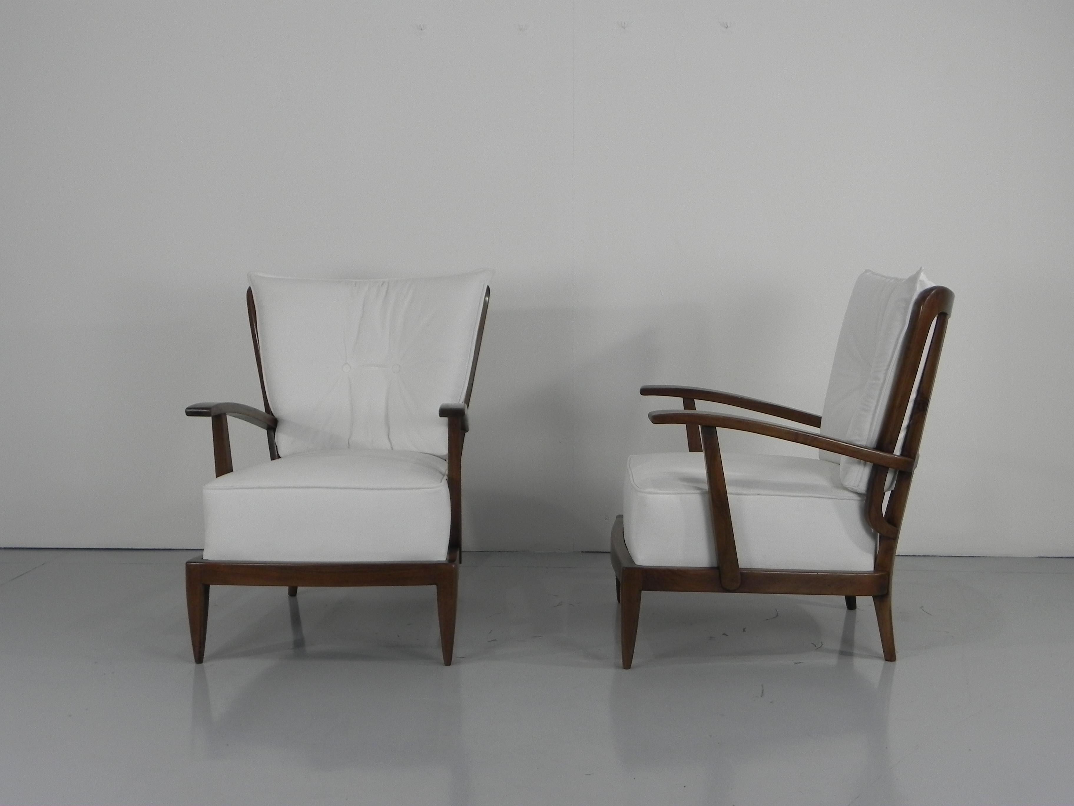 20th Century Pair of Sculptural Paolo Buffa Armchairs Italian Midcentury For Sale