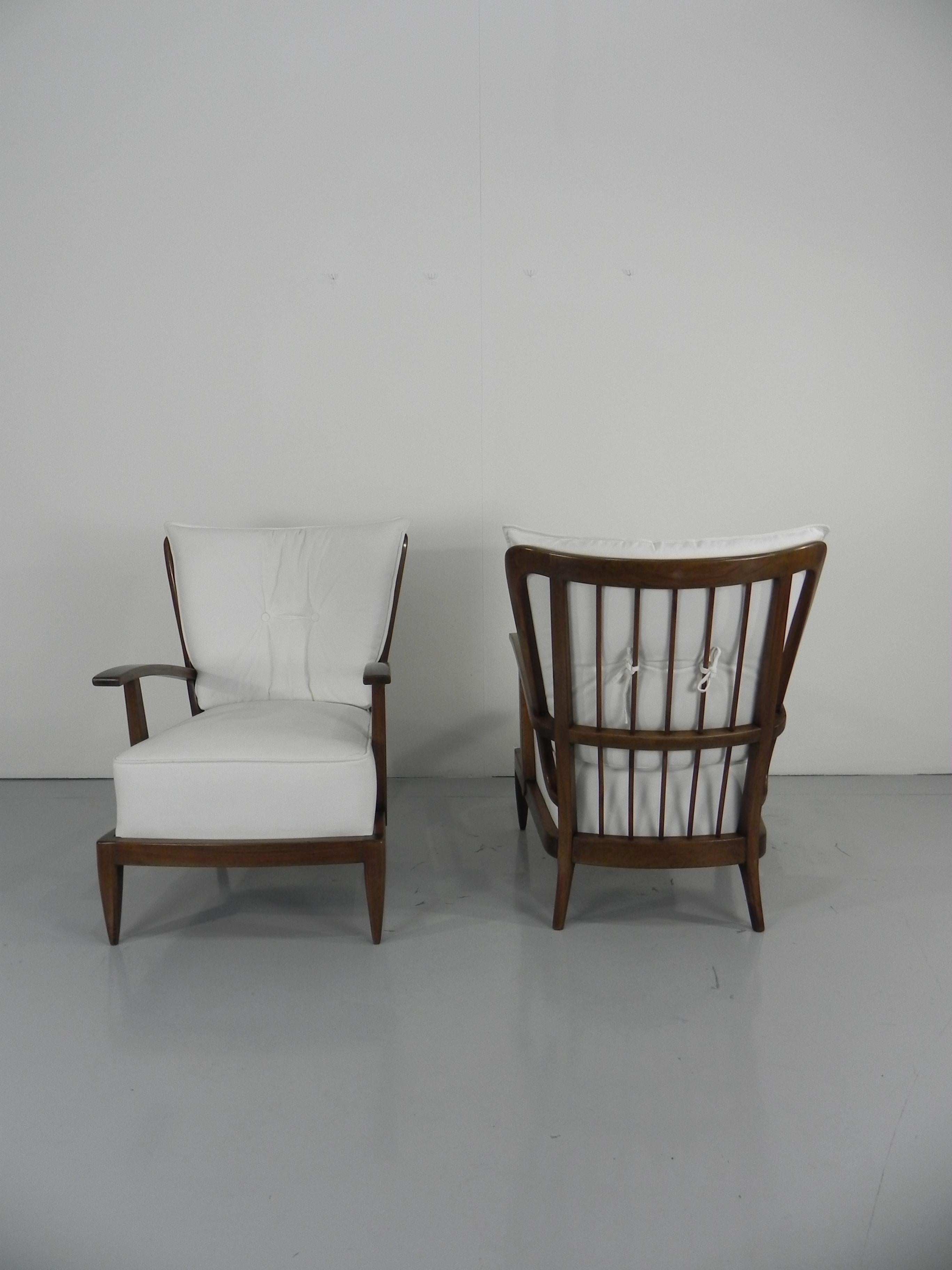Pair of Sculptural Paolo Buffa Armchairs Italian Midcentury For Sale 2