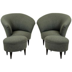 Pair of Sculptural Parisi Armchairs and Matching Foot Stools