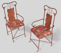 Pair of Sculptural Patinated Metal Arm Chairs After Garouste and Bonetti, 1990s