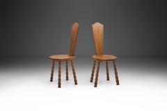 Pair of Sculptural Patinated Oak Spinning Chairs, Europe Ca Early 20th Century