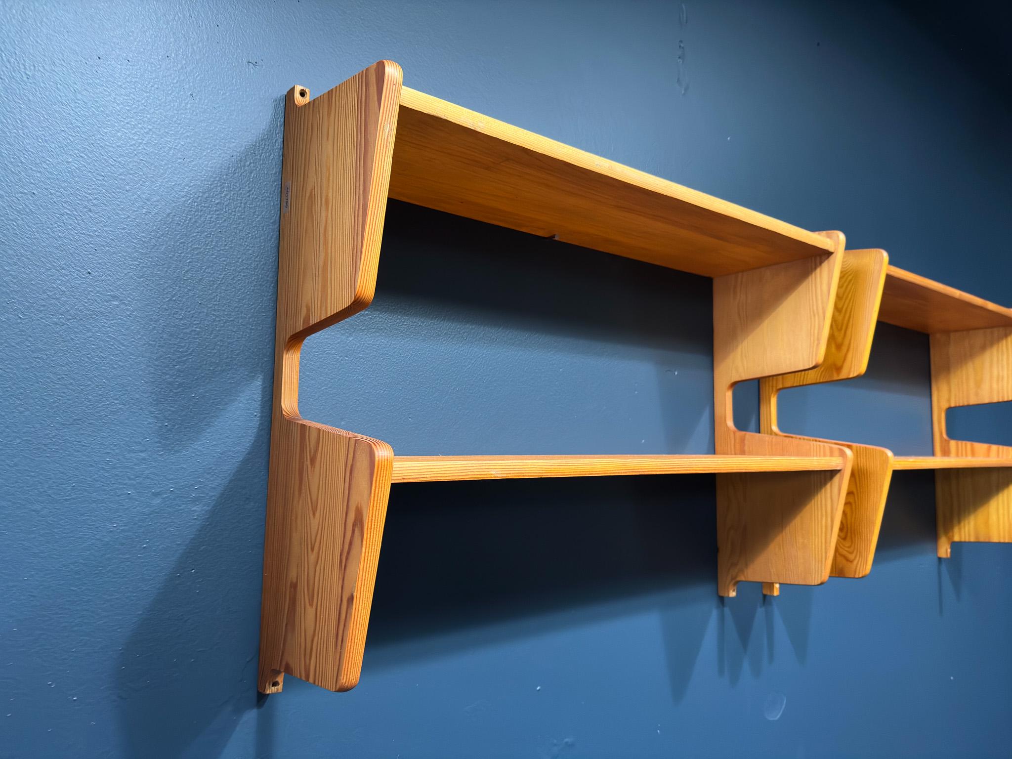 Danish Pair of Sculptural Pine Shelves For Sale
