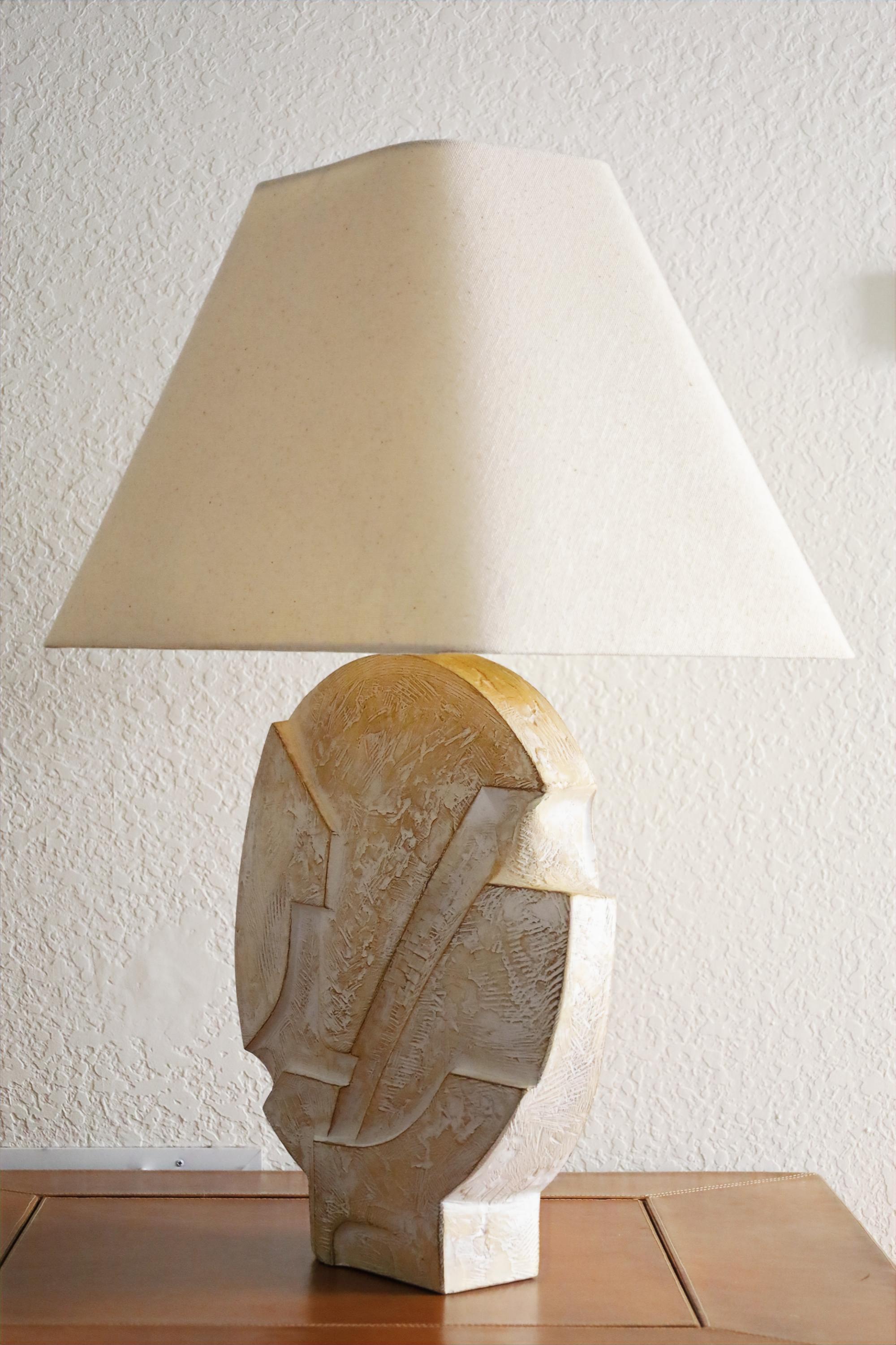 Brutalist Pair of Sculptural Plaster Table Lamps by Casual Lamps of California For Sale