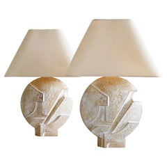 Paar skulpturale Tischlampen aus Gips von Casual Lamps of California