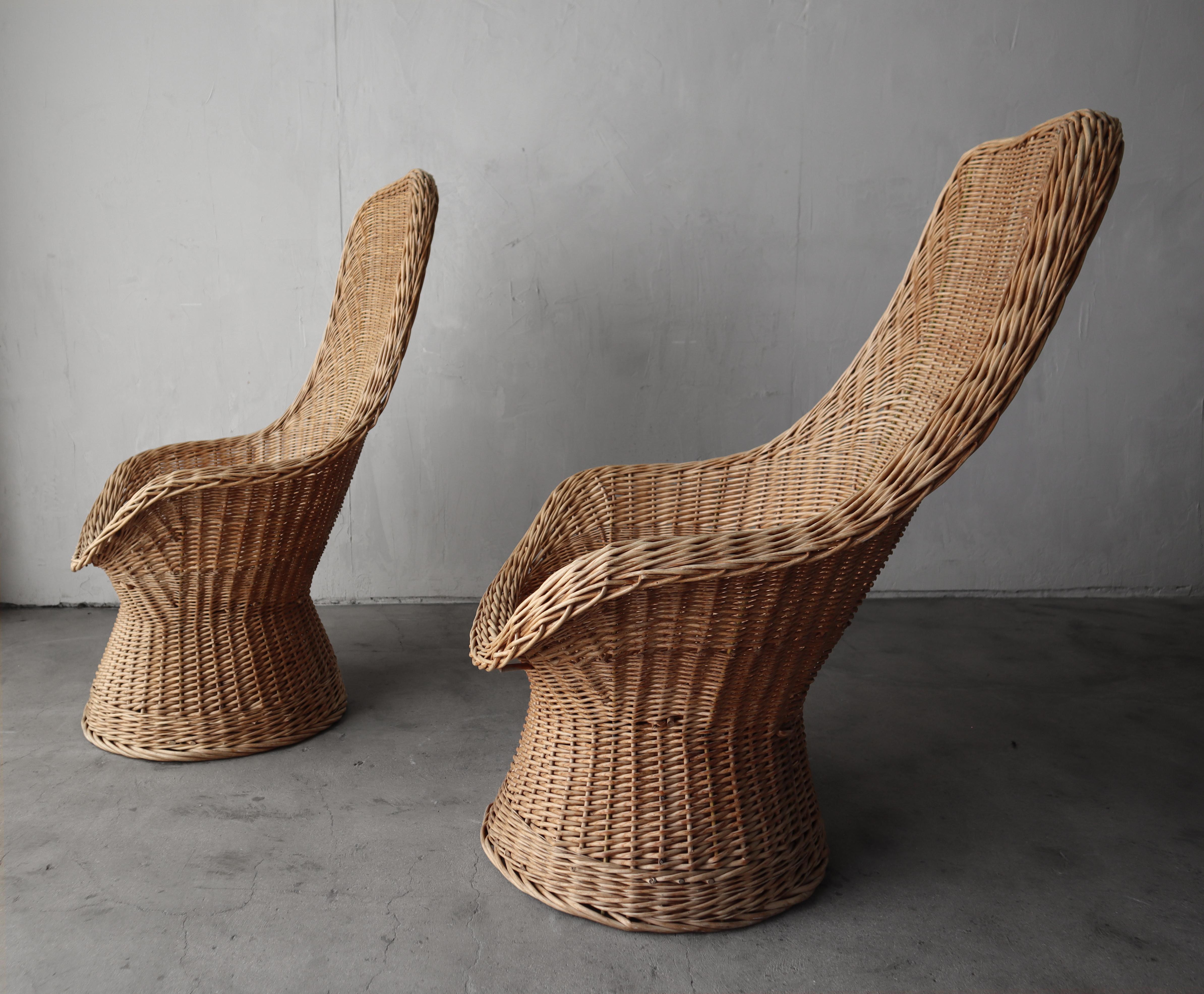 Pair of Sculptural Polish Wicker Scoop Lounge Chairs For Sale 1
