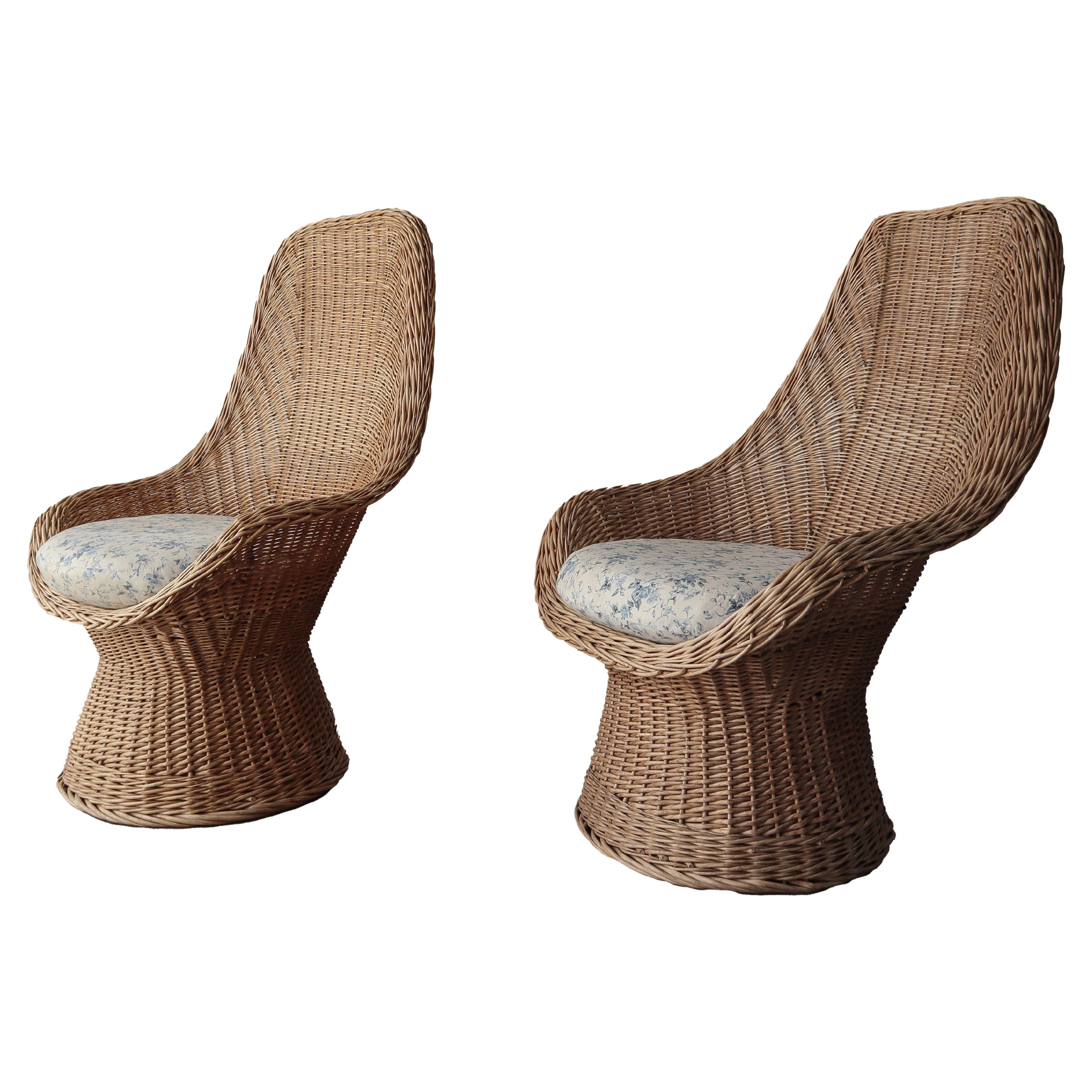 Pair of Sculptural Polish Wicker Scoop Lounge Chairs For Sale