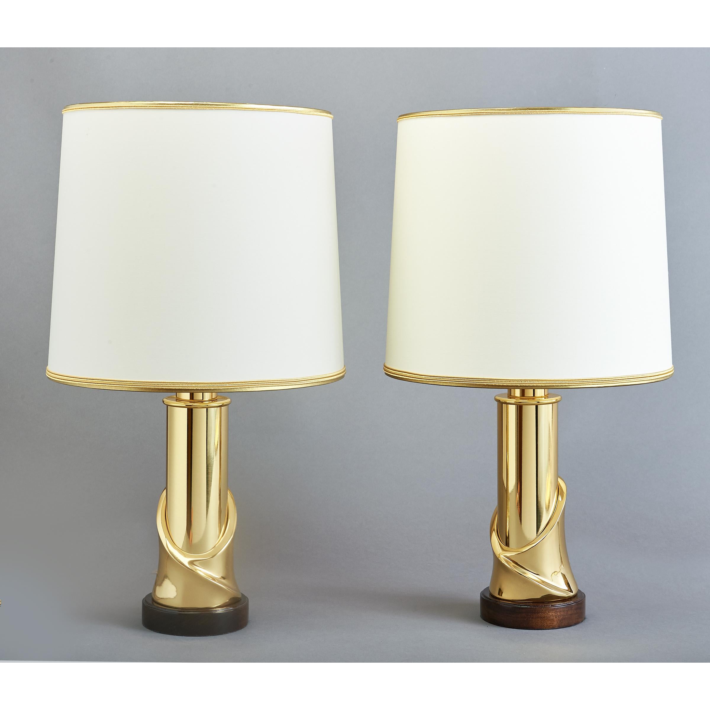 Mid-Century Modern Pair of Sculptural Polished Brass Table Lamps, 1970's