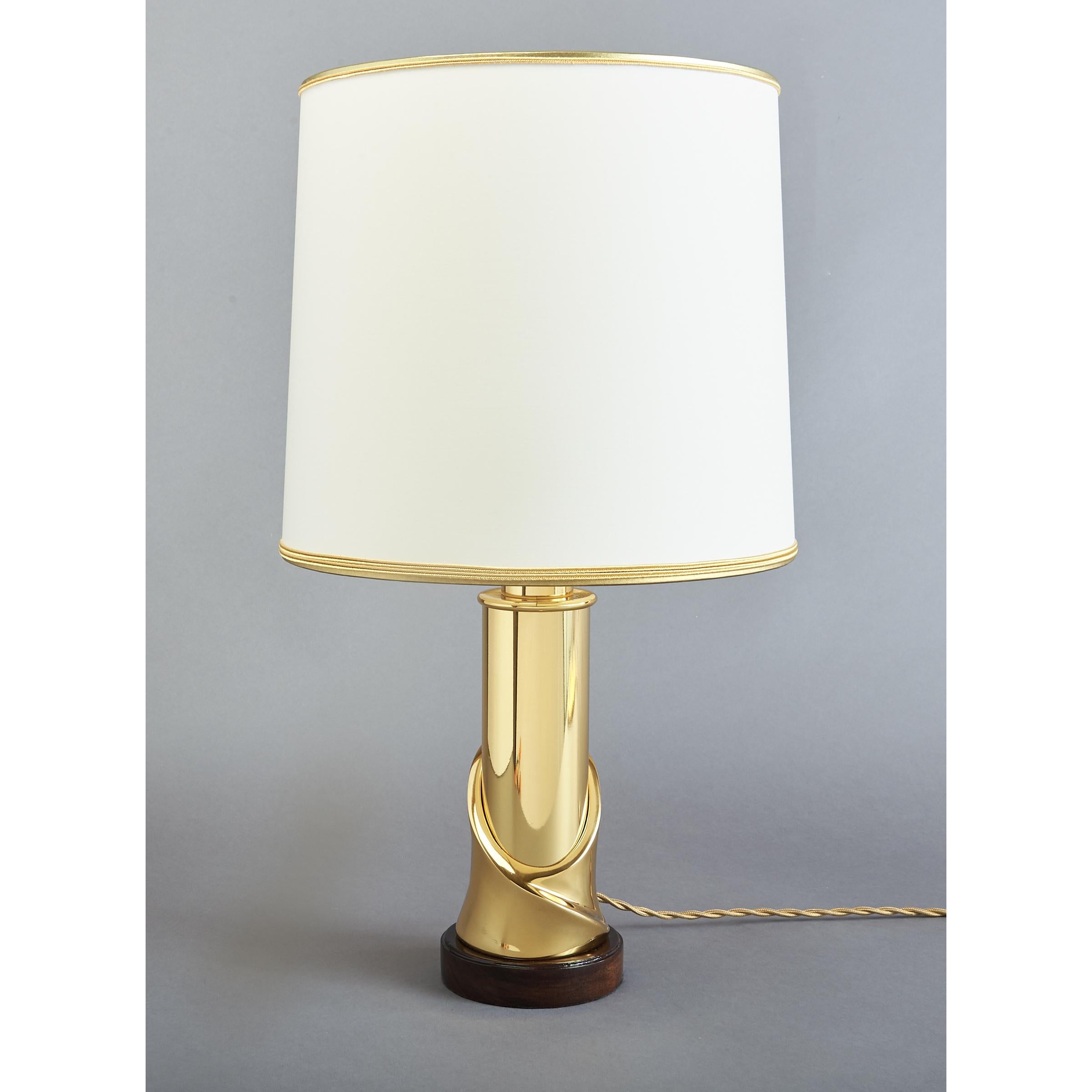 Italian Pair of Sculptural Polished Brass Table Lamps, 1970's