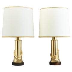 Pair of Sculptural Polished Brass Table Lamps, 1970's