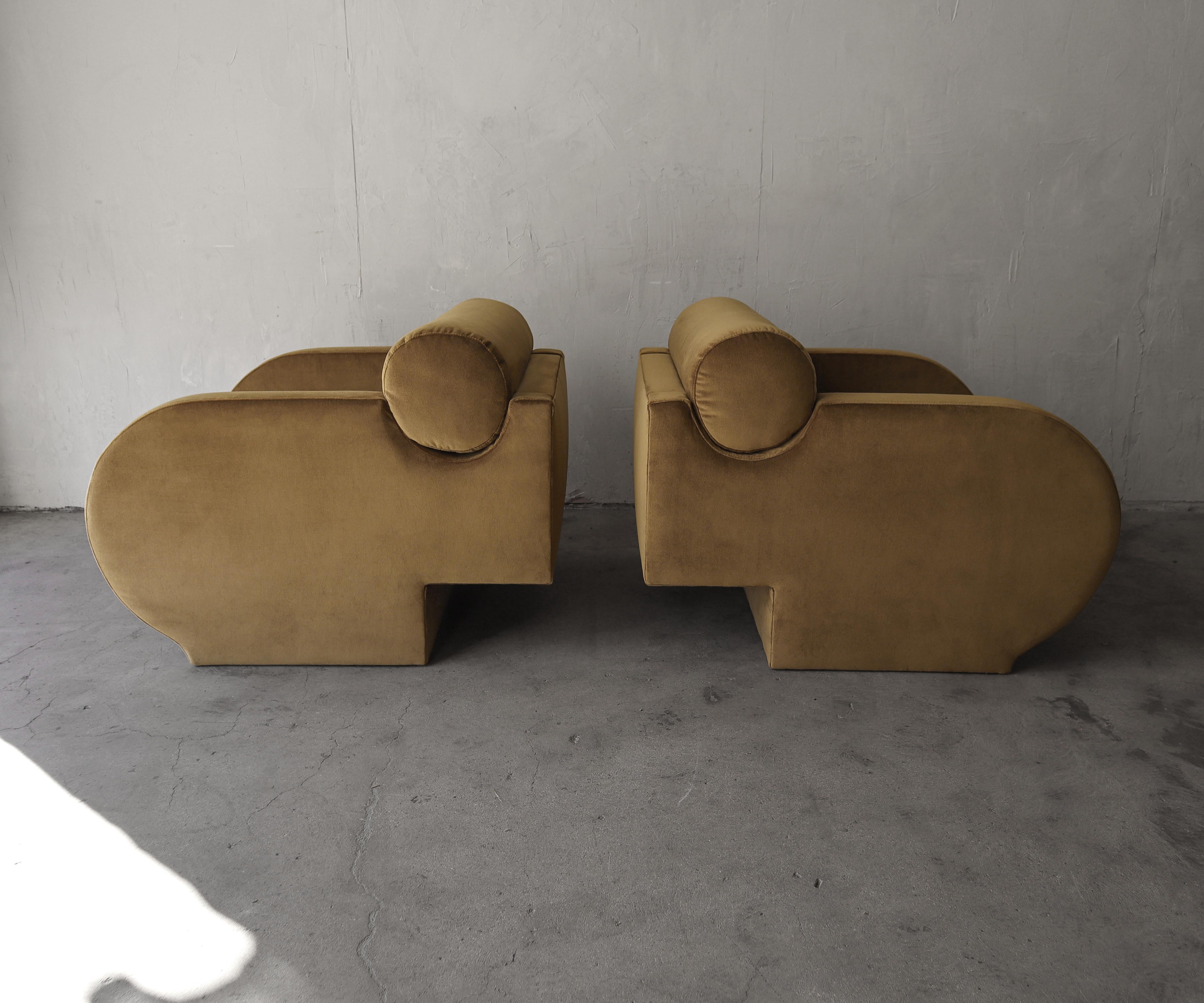 Mohair Pair of Sculptural Post Modern Lounge Chairs by Vladimir Kagan