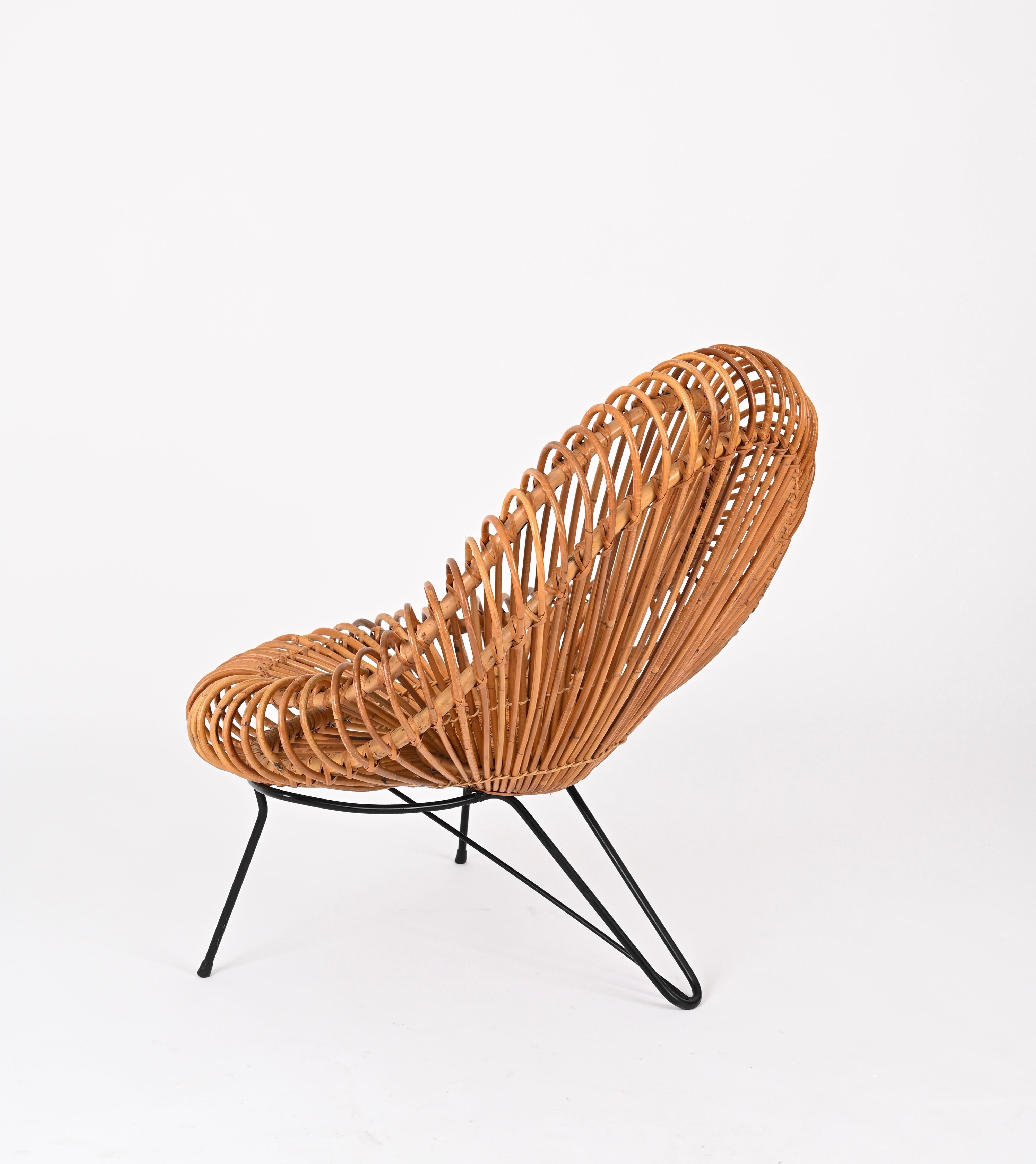 Pair of Sculptural Rattan Lounge Chairs by J. Abraham and Dirk Rol, France 1950 5