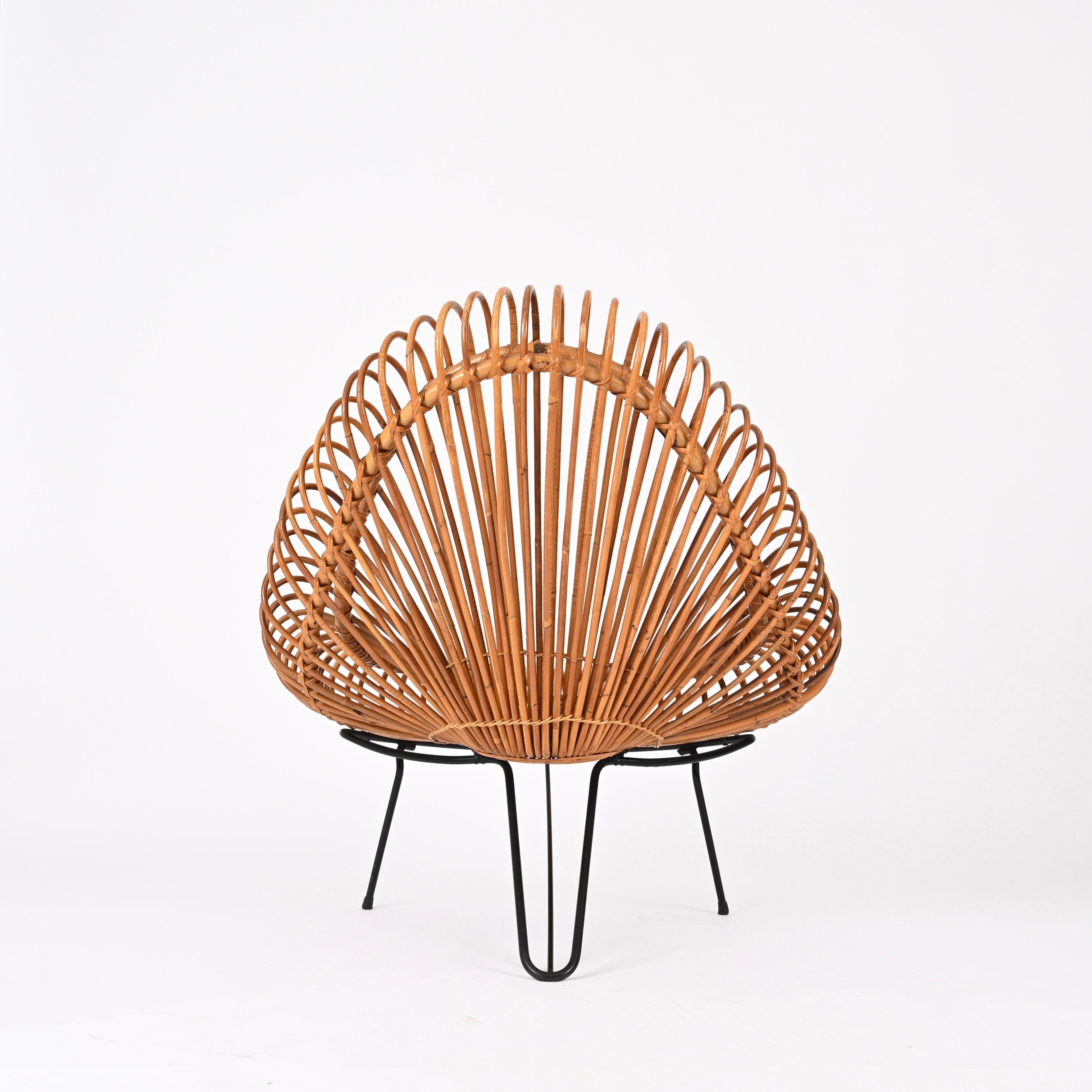 Pair of Sculptural Rattan Lounge Chairs by J. Abraham and Dirk Rol, France 1950 6