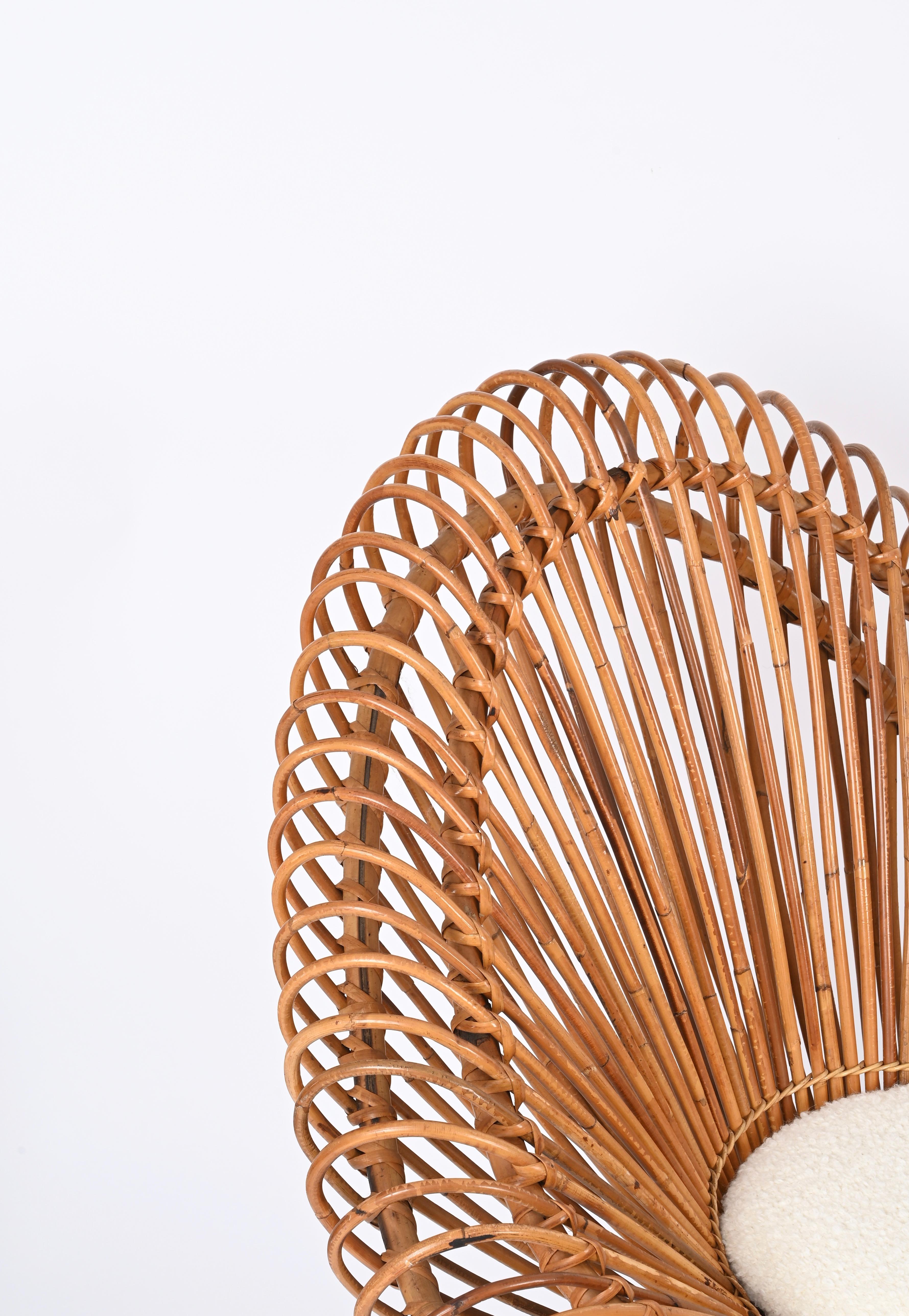 Mid-Century Modern Pair of Sculptural Rattan Lounge Chairs by J. Abraham and Dirk Rol, France 1950