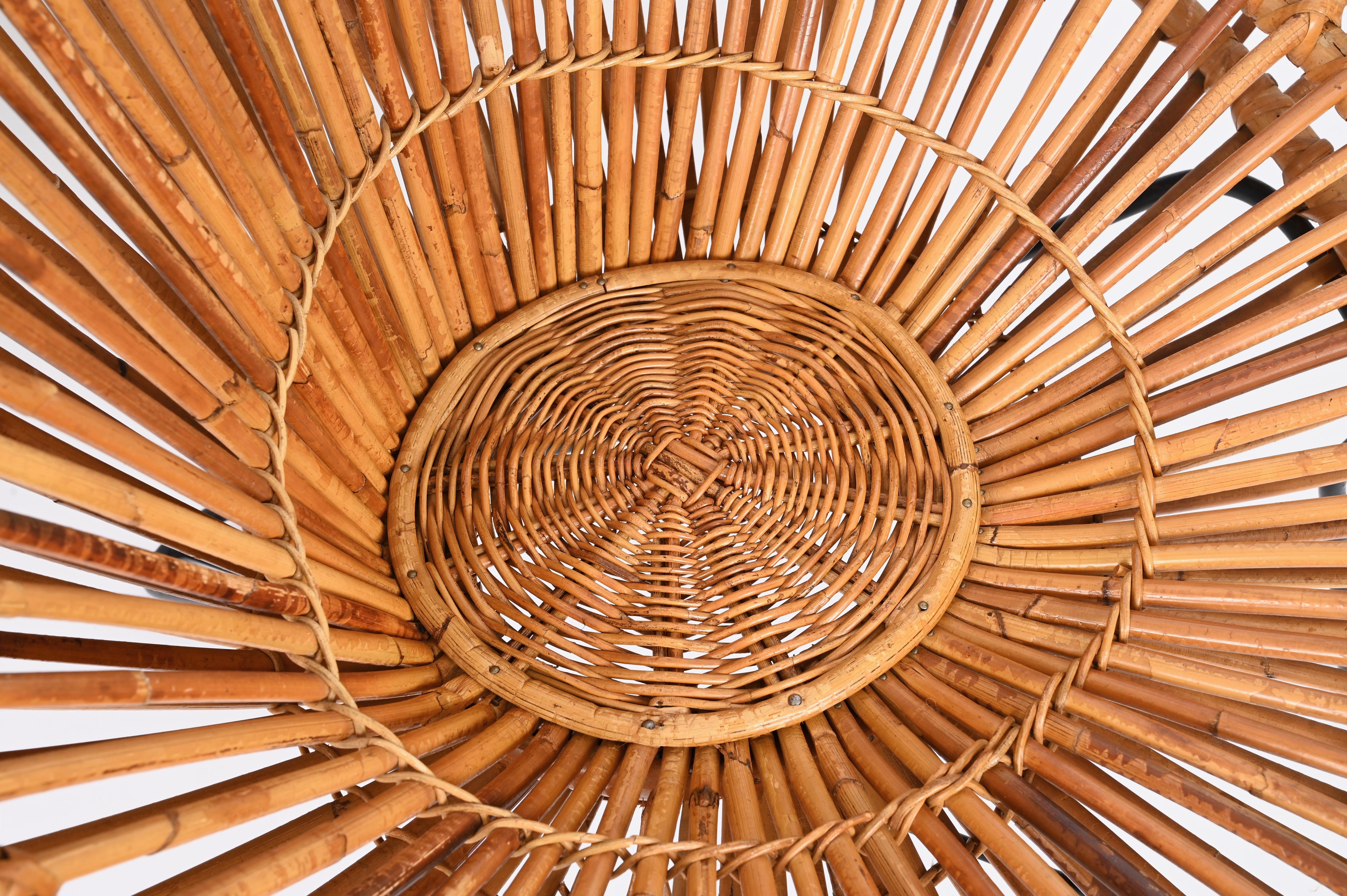 Pair of Sculptural Rattan Lounge Chairs by J. Abraham and Dirk Rol, France 1950 1
