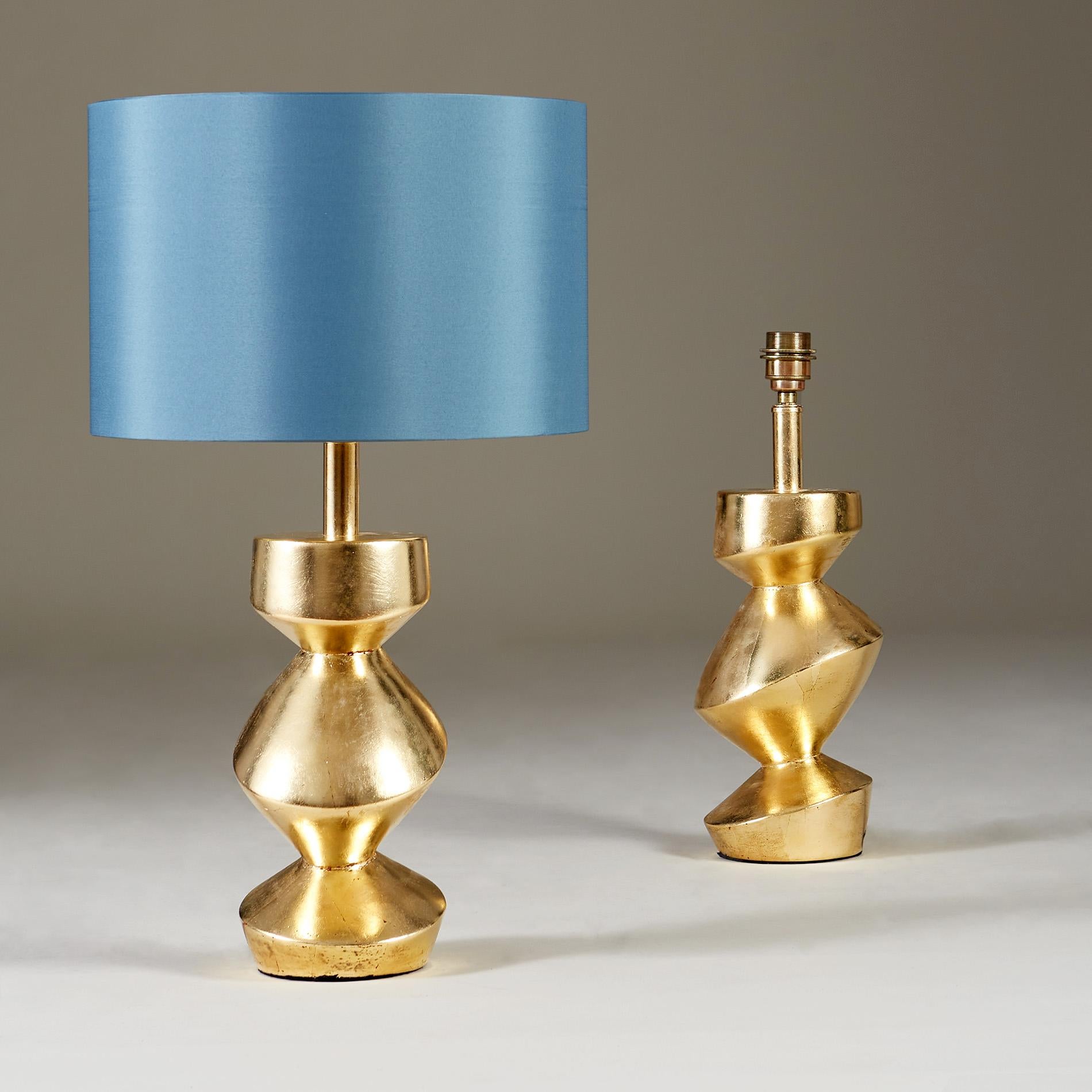 Art Deco Pair of Sculptural 'Savoy' Gold Gilt Table Lamps For Sale