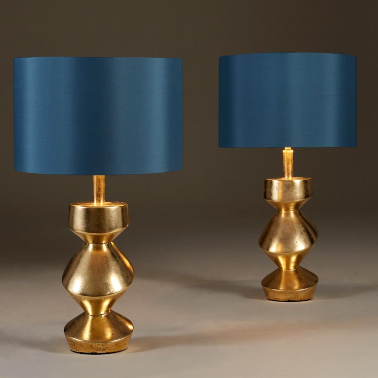 British Pair of Sculptural 'Savoy' Gold Gilt Table Lamps For Sale