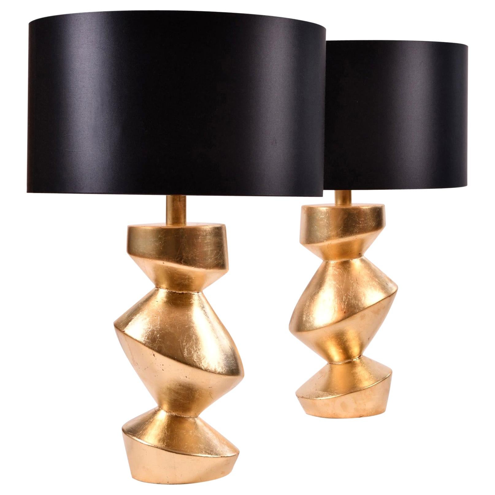 Pair of Sculptural 'Savoy' Gold Gilt Table Lamps