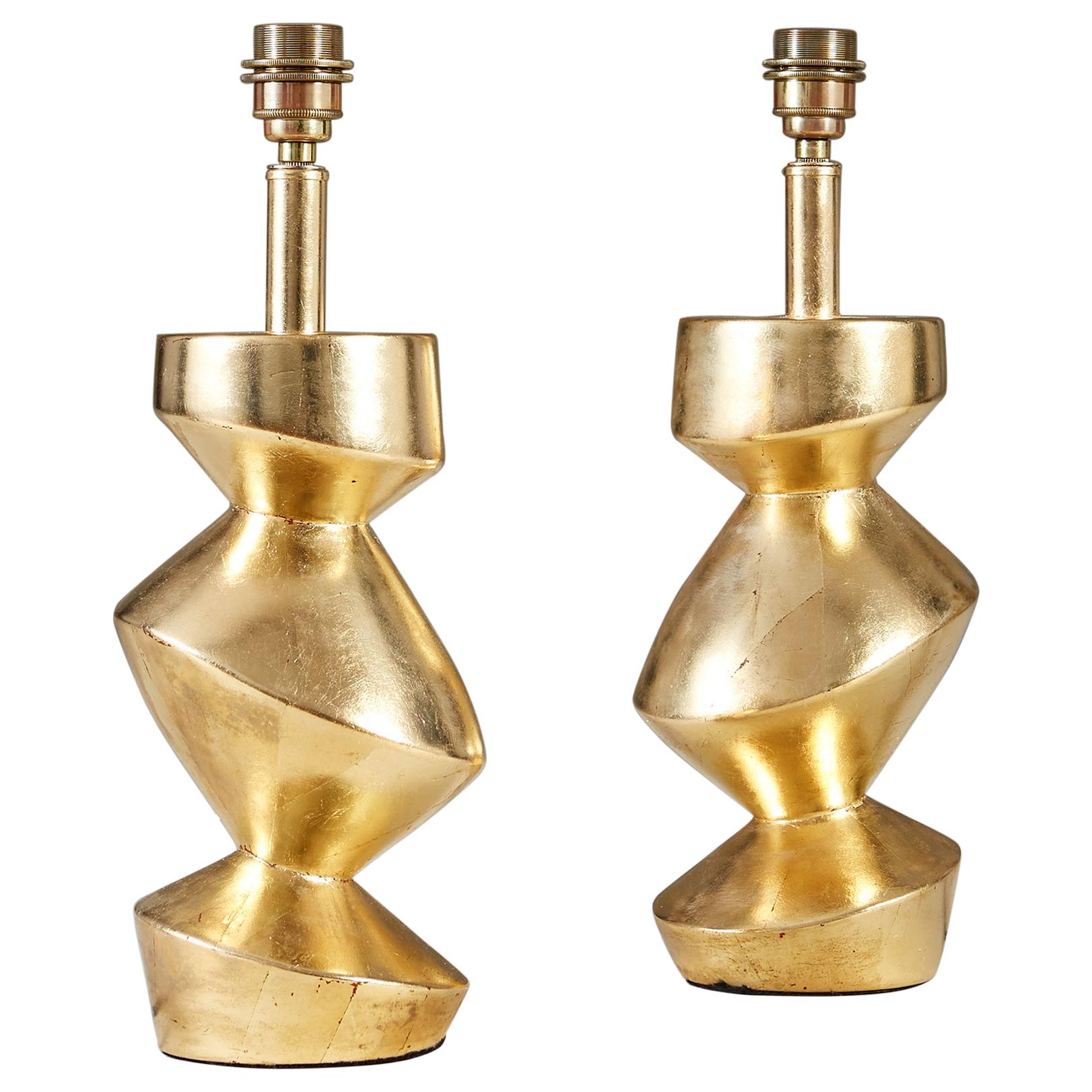 Pair of Sculptural 'Savoy' Gold Leaf Table Lamps