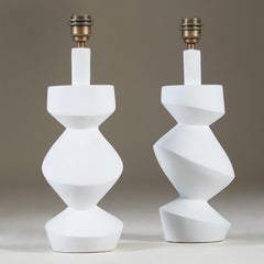 Pair of Sculptural 'Savoy' White Plaster Table Lamps