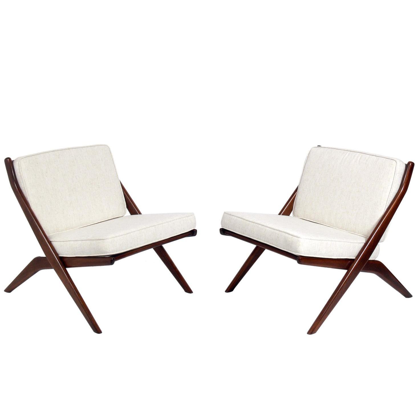 Pair of Sculptural Scissor Chairs by Folke Ohlsson