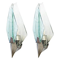 Pair of Sculptural Sconces by Cristal Art, Italy, 1970s