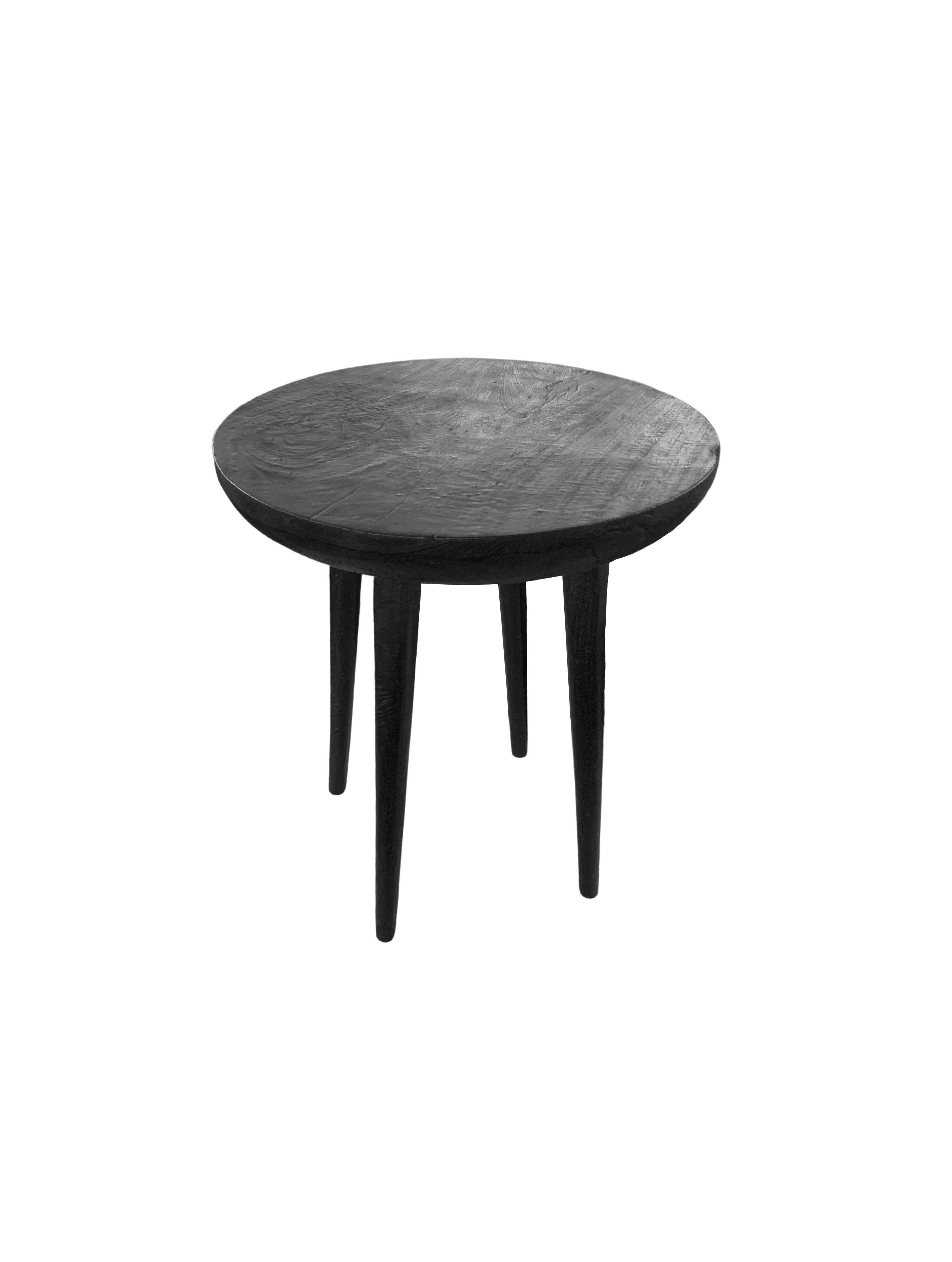 Organic Modern Pair of Sculptural Side Tables Crafted from Mango Wood & Burnt, Black Finish For Sale