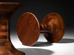 Pair of Sculptural Side Tables in Caramel Colored Walnut Wood
