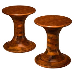 Pair of Sculptural Side Tables in Caramel Colored Walnut Wood