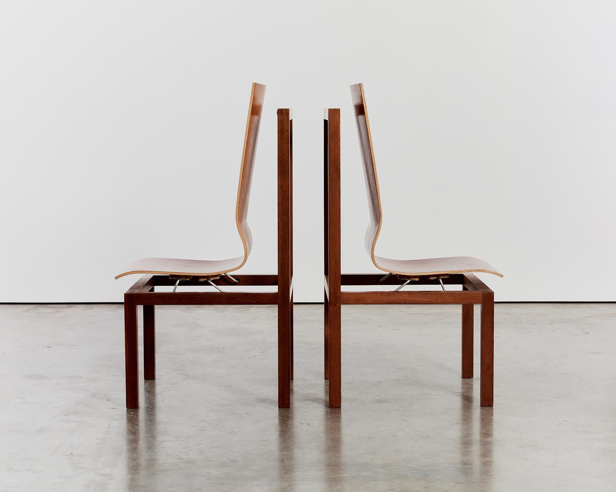 A special commission in 1995, these limited edition chairs (10 & 12 of 96) were made for the Biblioteque National de France, Paris. 

Designed by Dominique Perrault & Gaelle Lauriot Prevost, they feature a distinctive curved ply base that appears
