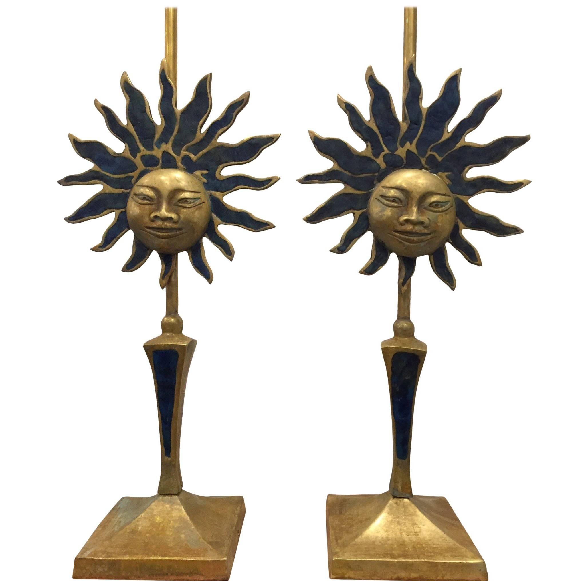 Pair of Sculptural Sun Lamps by Pepe Mendoza For Sale