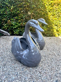 Pair of Sculptural Swan Metal Garden Planters