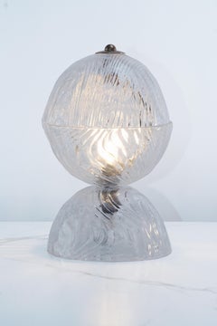 Pair of Sculptural Swirled Clear Murano Glass Table Lamps, Italy, 1970s