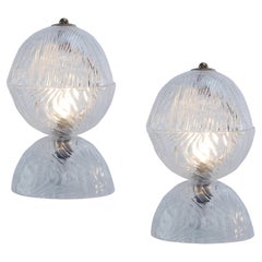 Pair of Sculptural Swirled Clear Murano Glass Table Lamps, Italy, 1970s