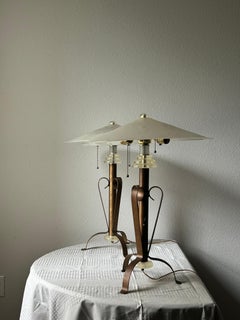 Pair of Bronze and Lucite Table Lamps