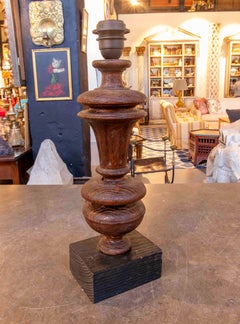 Pair of Sculptural Table Lamps in Turned Wood in Brutalist Style