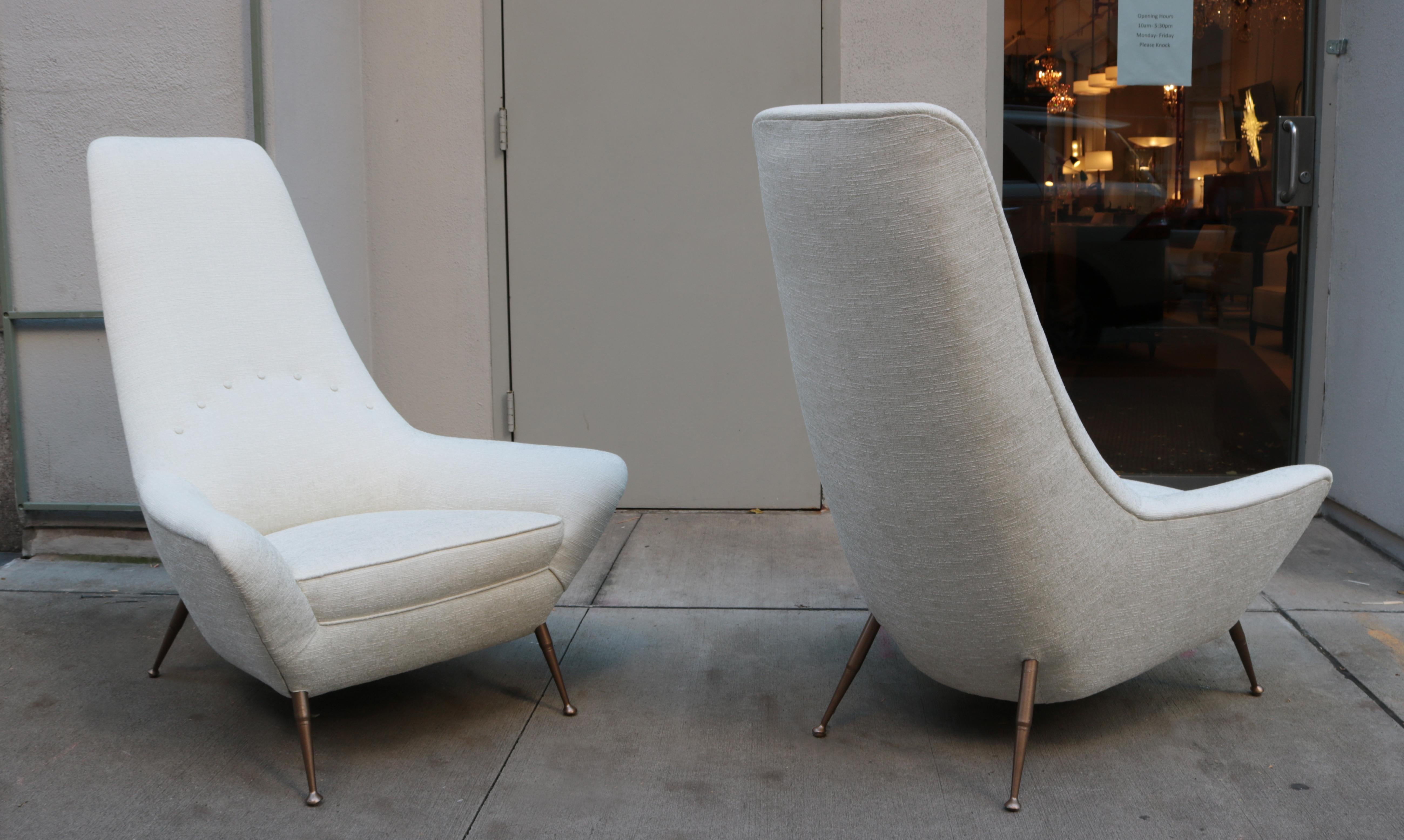 Pair of Sculptural Tall Back Italian Armchairs For Sale 4
