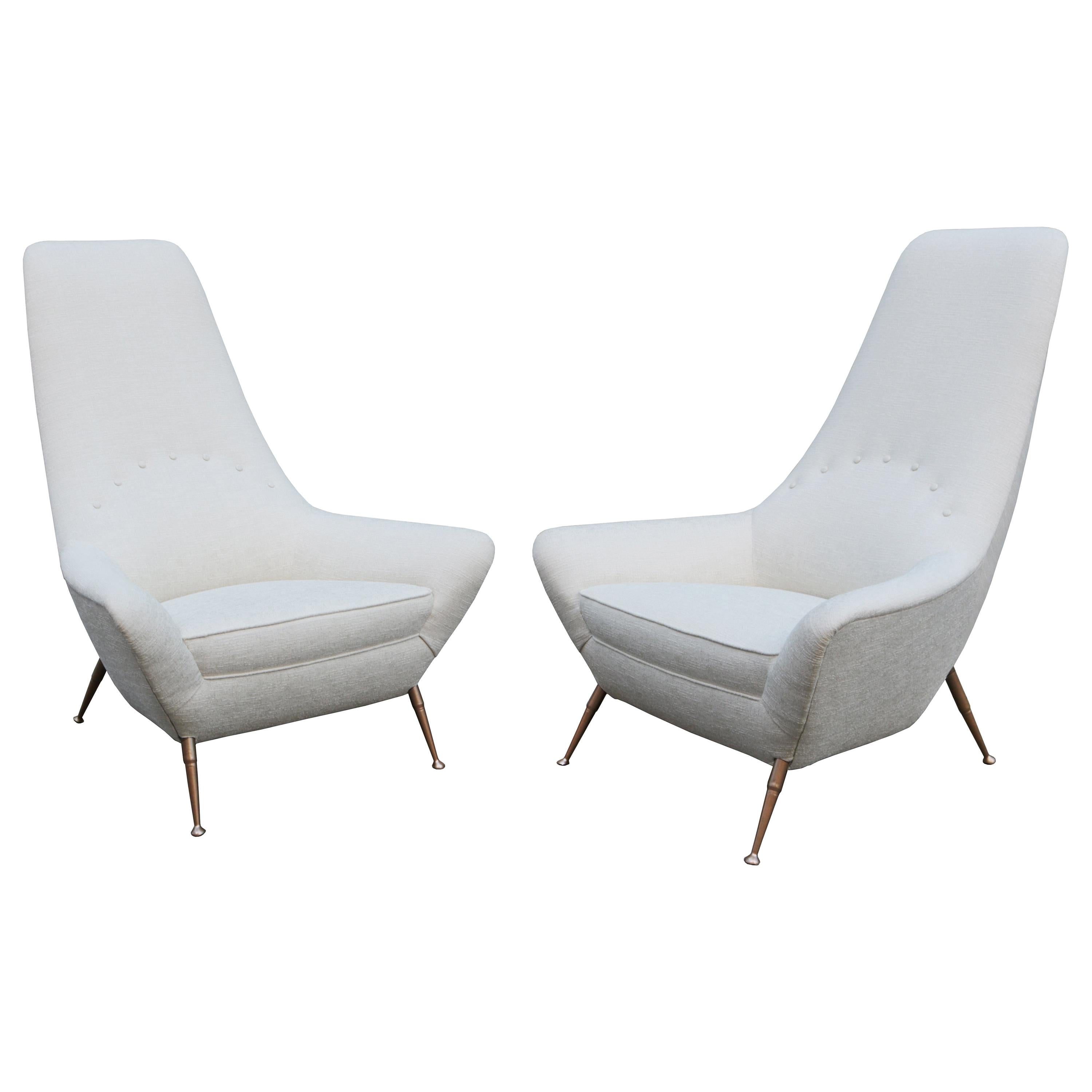 Pair of Sculptural Tall Back Italian Armchairs