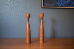 Pair of Sculptural Teak Danish Modern Candle Holders