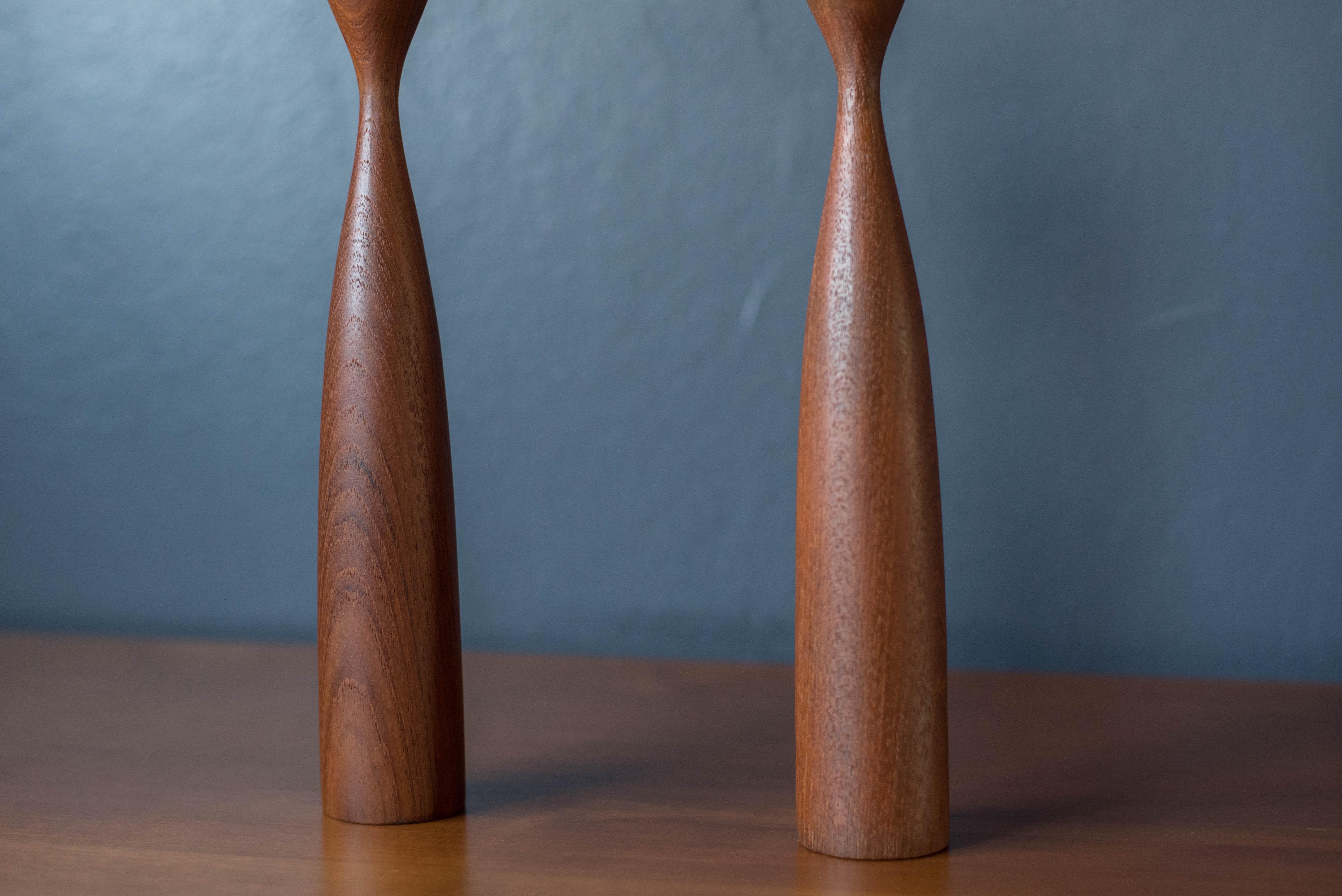 Danish Pair of Sculptural Teak Mid-Century Modern Candle Holders