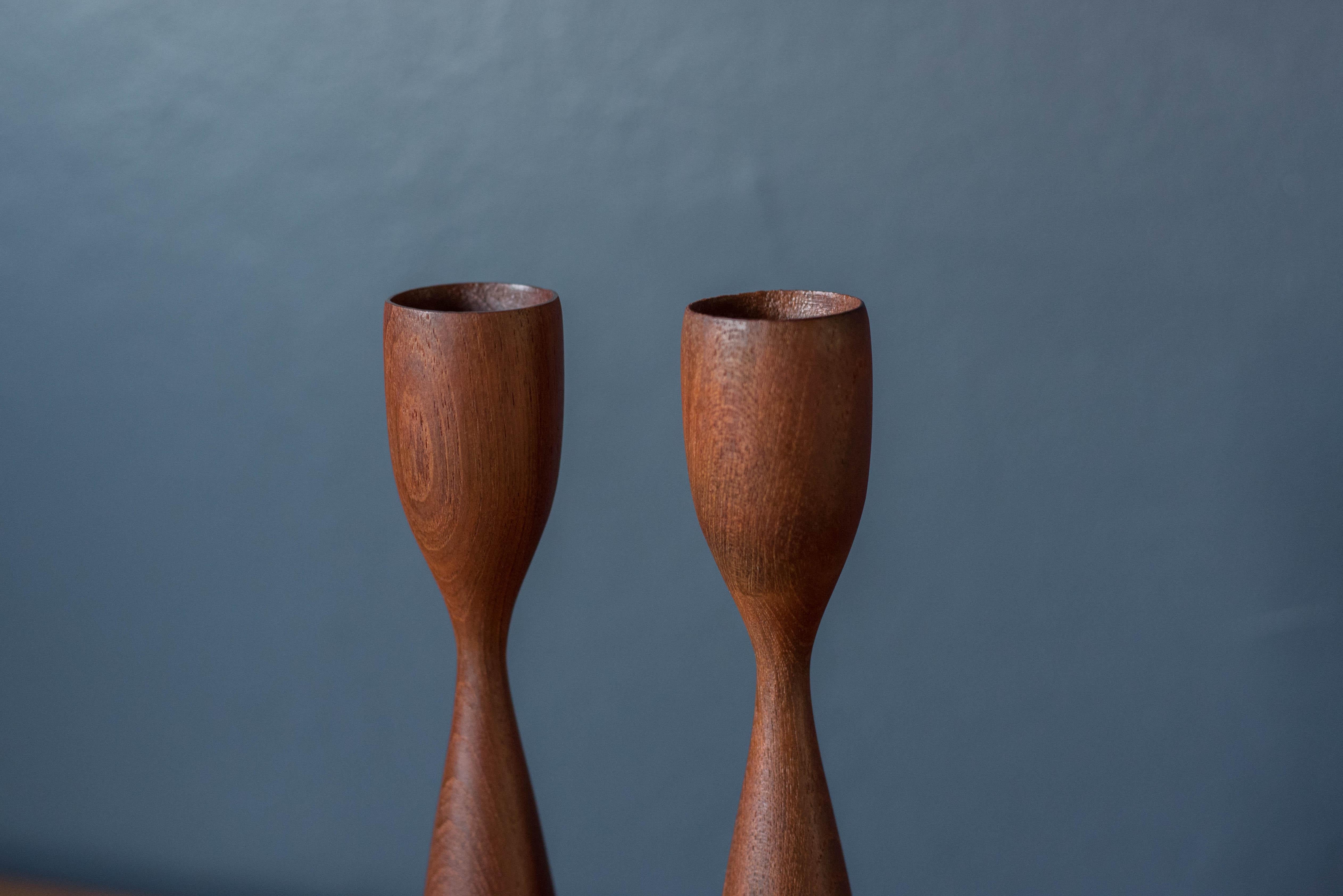 Pair of Sculptural Teak Mid-Century Modern Candle Holders In Good Condition In San Jose, CA