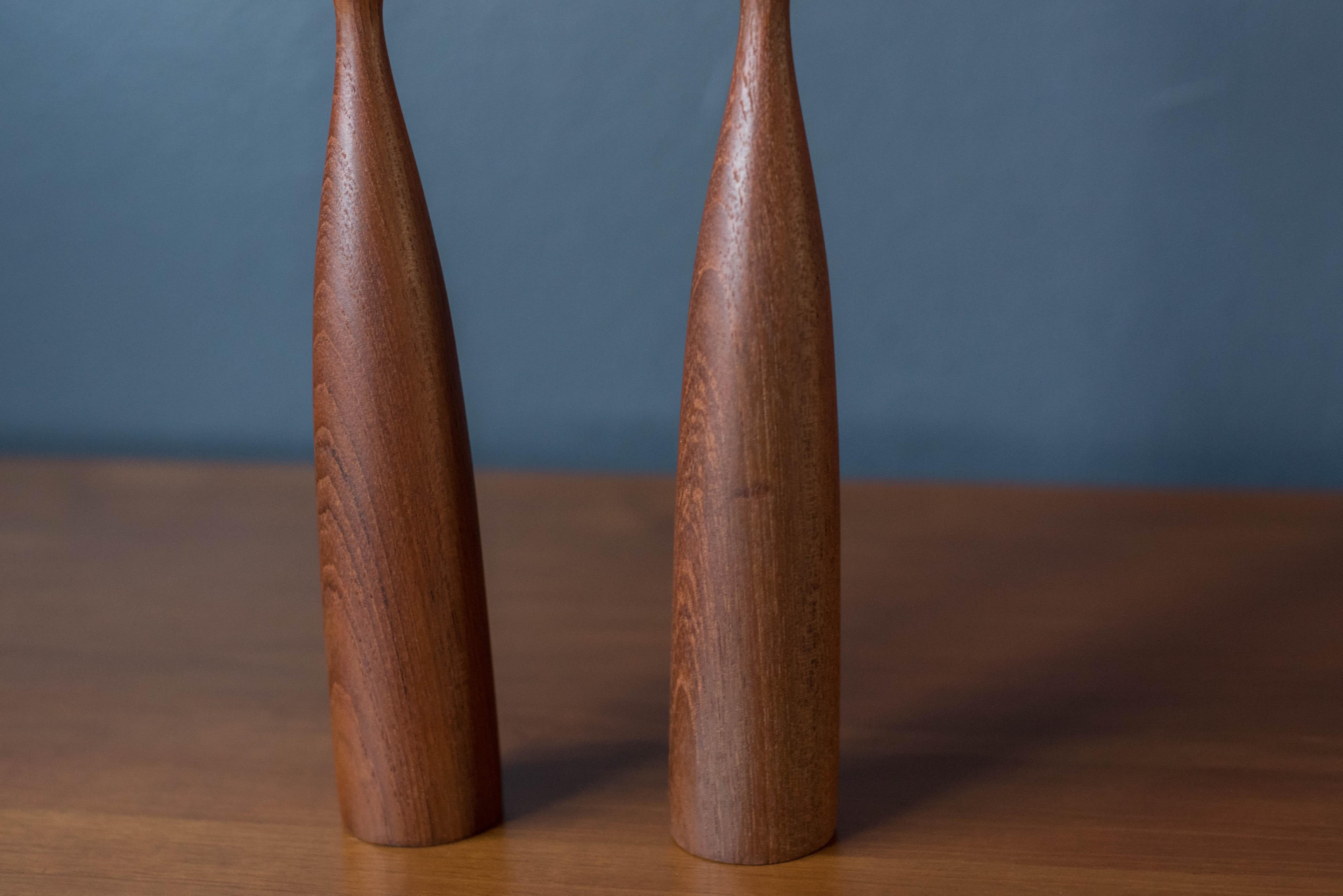 Pair of Sculptural Teak Mid-Century Modern Candle Holders 1
