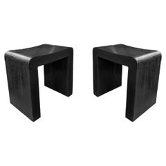 Pair of Sculptural Teak Wood Stools, Burnt Finish