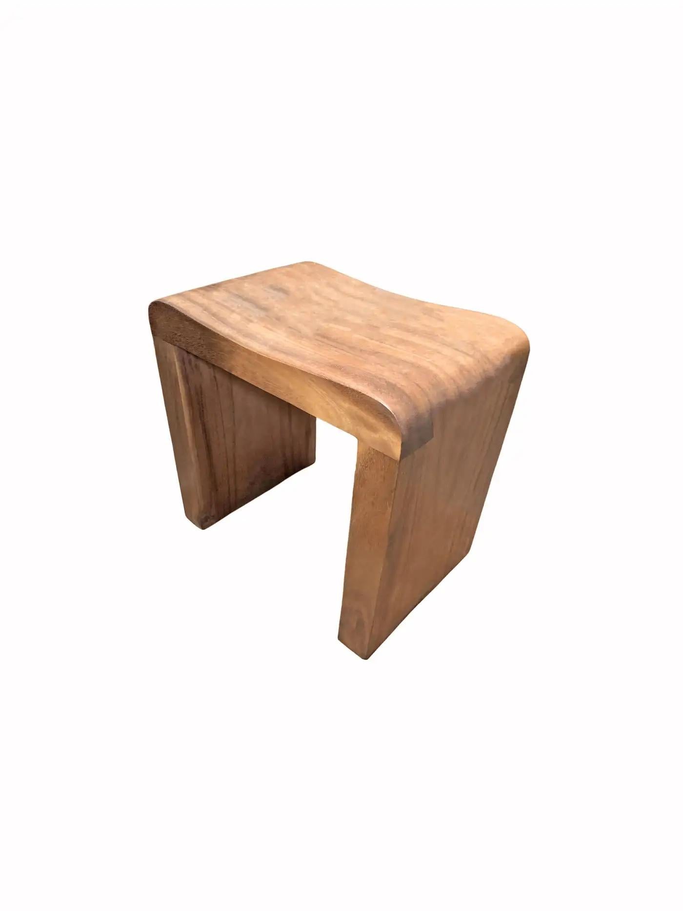 Indonesian Pair of Sculptural Teak Wood Stools, Natural Finish For Sale