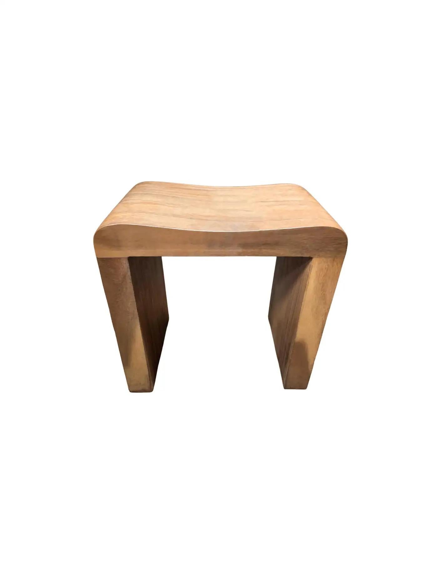 Hand-Crafted Pair of Sculptural Teak Wood Stools, Natural Finish For Sale