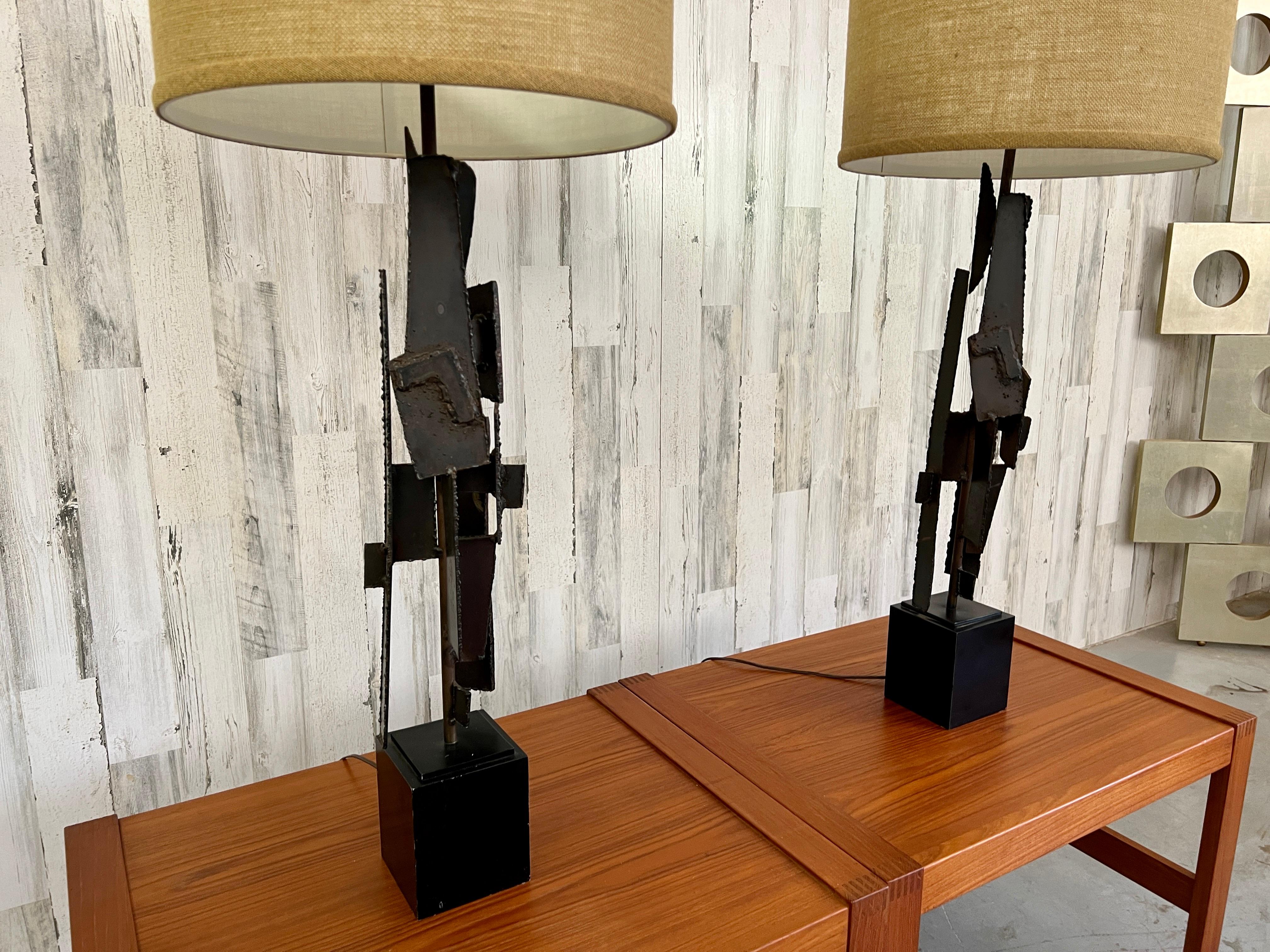 Pair of Sculptural Torch Cut Lamps by Richard Barr For Sale 3