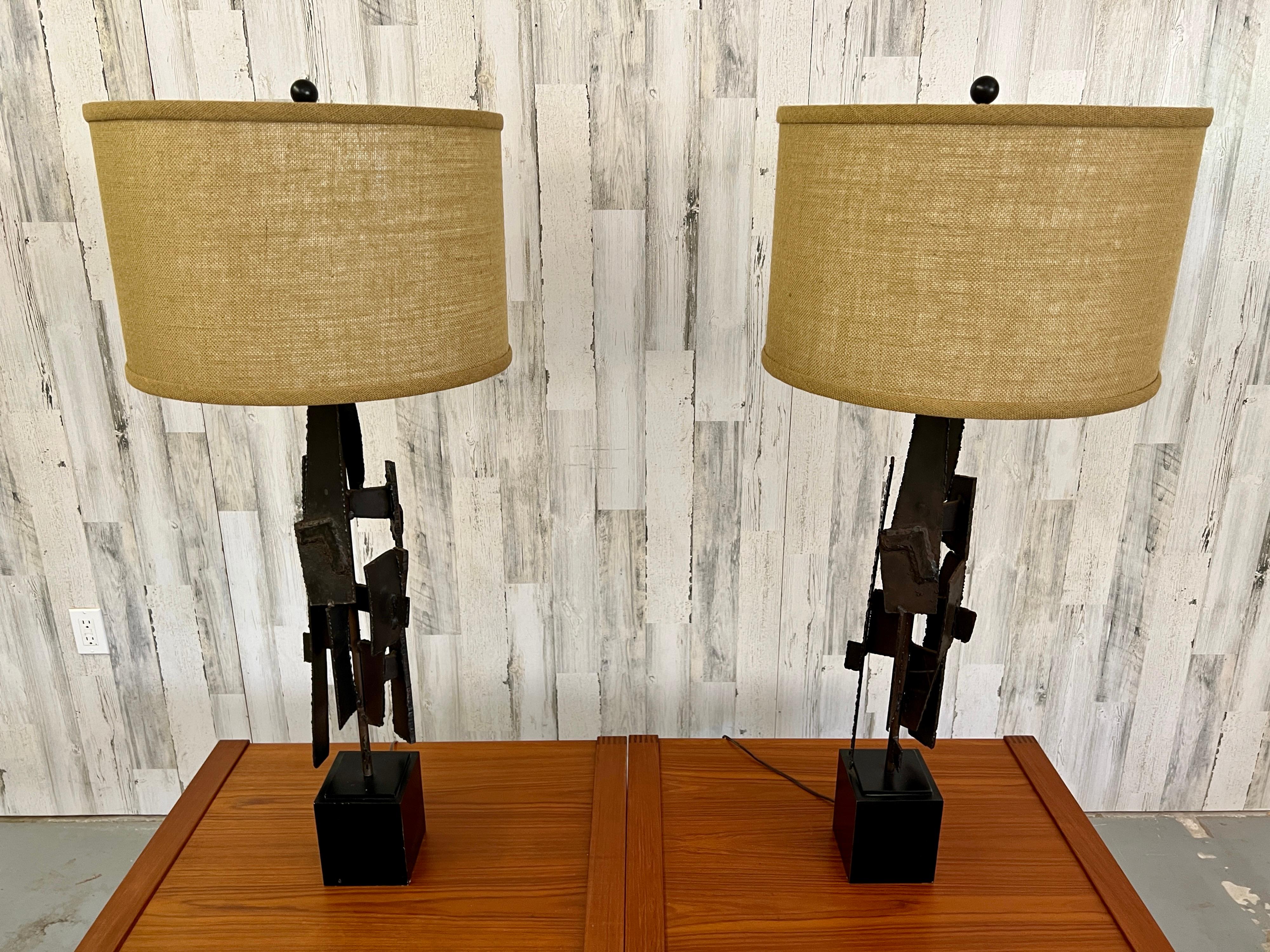 Pair of Sculptural Torch Cut Lamps by Richard Barr For Sale 6