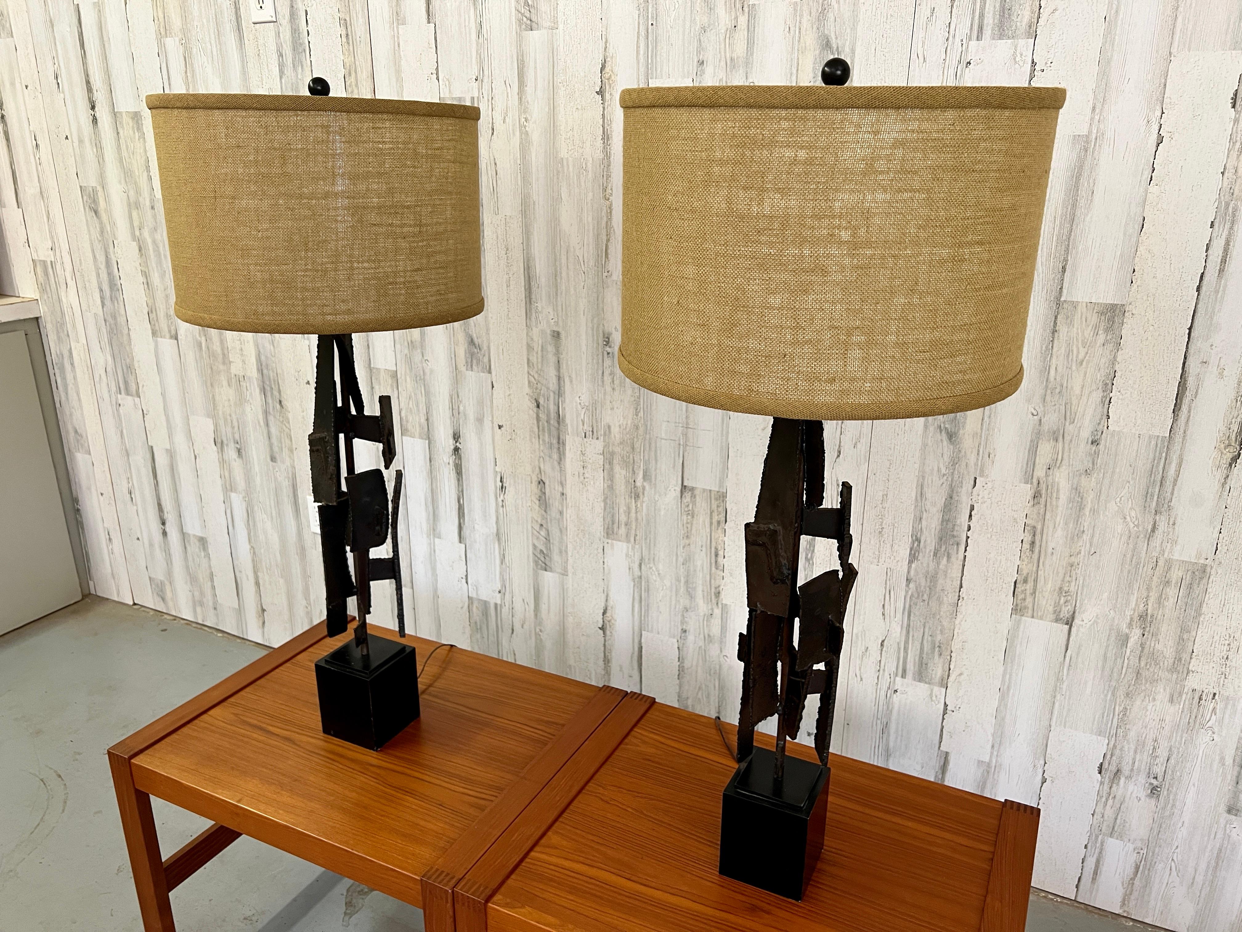 Pair of Sculptural Torch Cut Lamps by Richard Barr For Sale 7